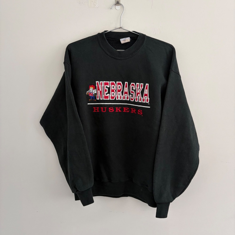 Vintage Jerzees Nebraska Huskers Sweatshirt Black Mens XL Embroidered Logo